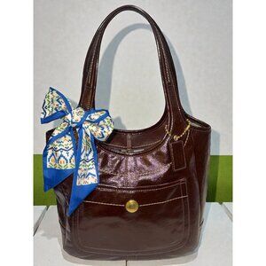 Coach 65th Anniversary Ergo Tote 11012 Brown Patent Calf Leather Shoulder Bag